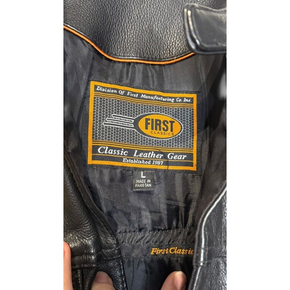 First Classics Mens Vest Vintage‎ Genuine Leather Motorcycle Logo Black Large - Picture 5 of 10